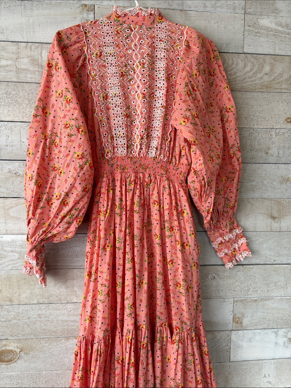 Romantic Prairie Floral Cotton Maxi Dress Embroidered Boho Cottagecore - Picture 8 of 12